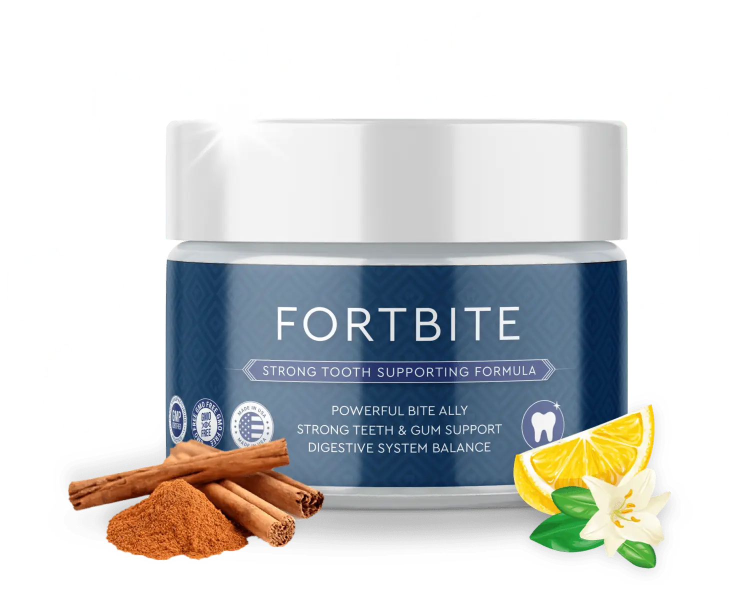 FortBite natural tooth and gum supporting powder jar